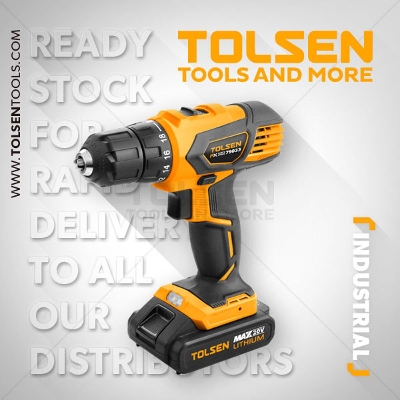 Picture of TOLSEN 20V LI-ION Cordless Drill w/ 2 Battery Hard Case included, GS & CE Approved Industrial Series 79033 - Kings Trading