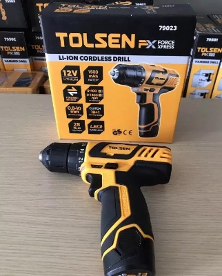 Picture of Tolsen 12V Cordless Drill w/ LED Work light 10mm chuck Soft Grip Handle FX Series Model: 79023