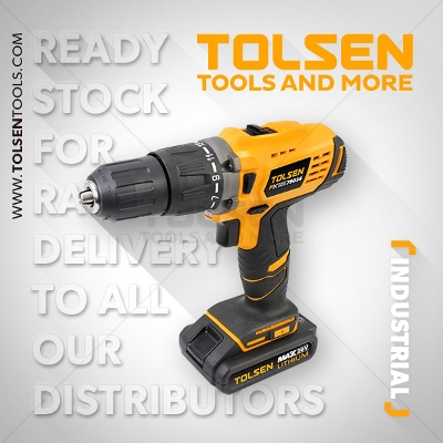 Picture of TOLSEN 20V LI-ION Cordless Drill with Impact Function w/ 2 Battery, Chuck: 13 mm,  Industrial Series Hard Case, GS & TUV Approved 79034 - Kings Trading