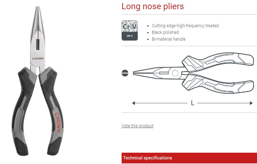 Picture of CROWN 8" Long Nose Pliers 200mm CPHPL-LNA08 - Kings Trading