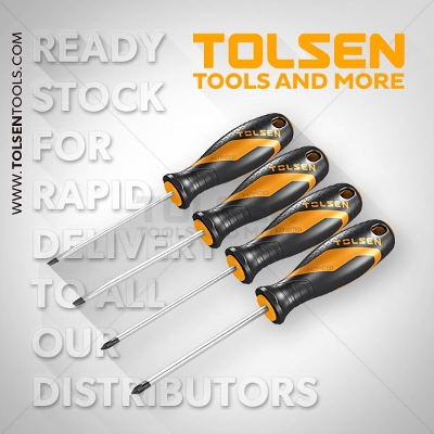Picture of TOLSEN 4Pcs Screwdriver Set (4.0x100mm, 6.5x100mm | PH1x100mm, PH2x100mm) Gripro Series 20179 - Kings Trading