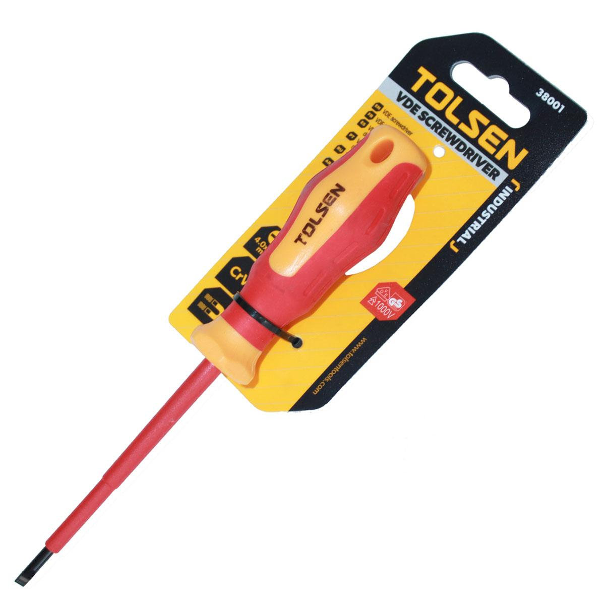 Picture of TOLSEN VDE Flat Screwdriver (4.0x100mm) 1000V, VDE Certification Model No-38001 - Kings Trading
