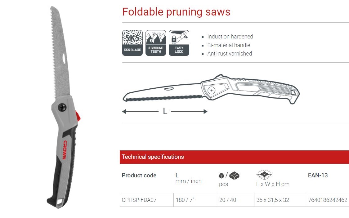 Picture of CROWN 7" Foldable Pruning Saw (180mm) SK5 CPHSP-FDA07 Garden tools - Kings Trading