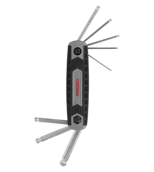 Picture of CROWN 8Pcs Foldable Ball Hex Key Set ( 1.5mm, 2mm, 2.5mm, 3mm, 4mm, 5mm, 6mm, 8mm ) CPHOF-BMAX08 - Kings Trading