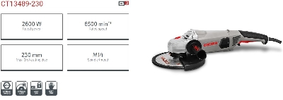Picture of CROWN 9" Angle Grinder 2600W, 230mm (9"), 6500rpm Model: CT13489-230 - Kings Trading
