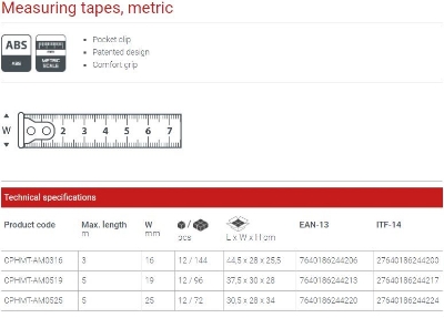 Picture of CROWN 3M Measuring Steel Tape 3x16mm CPHMT-AM0316 - Kings Trading