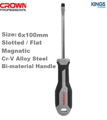 Picture of CROWN 6X100mm Slotted Flat Screwdriver Bi-material handle CPHDS-AS0610 - Kings Trading