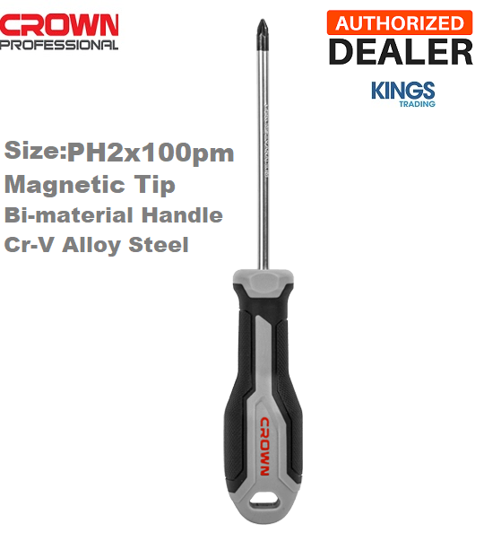 Picture of CROWN Phillips Star Screwdriver PH2X100mm Cr-V Bi-material handle CPHDS-APH210 - Kings Trading