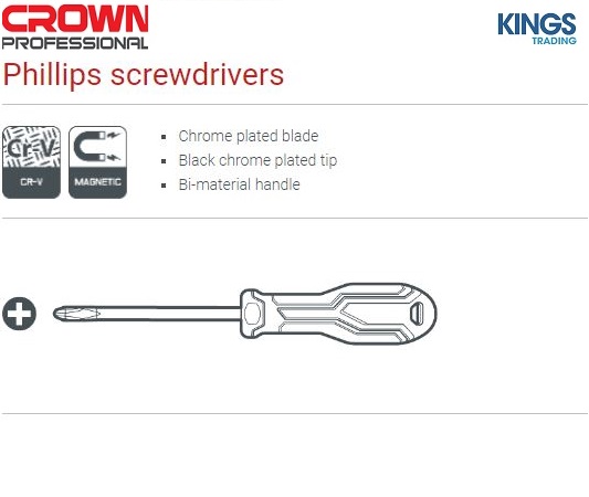 Picture of CROWN Phillips Star Screwdriver PH2X150mm Cr-V Bi-material handle CPHDS-APH215 - Kings Trading
