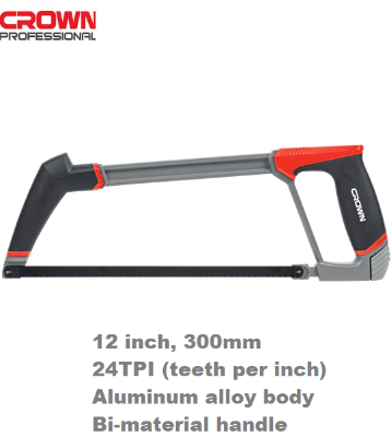 Picture of CROWN 12" Hacksaw frame with saw Bi-material handle 300mm 24TPI Aluminum alloy body CPHSH-FXB12 - Kings Trading
