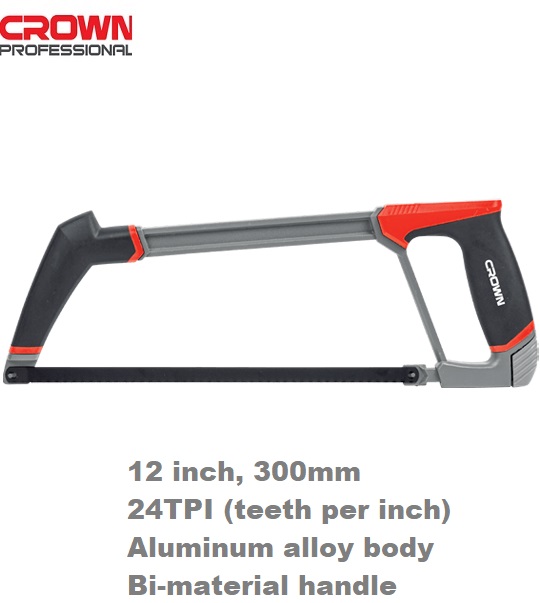 Picture of CROWN 12" Hacksaw frame with saw Bi-material handle 300mm 24TPI Aluminum alloy body CPHSH-FXB12 - Kings Trading