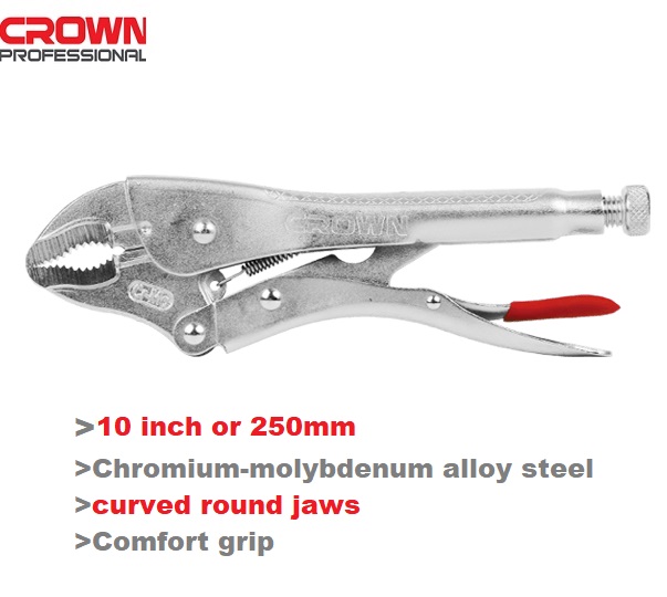 Picture of CROWN 10" Locking Grip Pliers, curved round Jaws 250mm CPHPL-GRA10  - Kings Trading