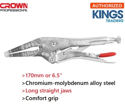 Picture of CROWN 6.5" Locking Grip Pliers, long Straight Jaws 170mm CPHPL-GLAH6 - Kings Trading