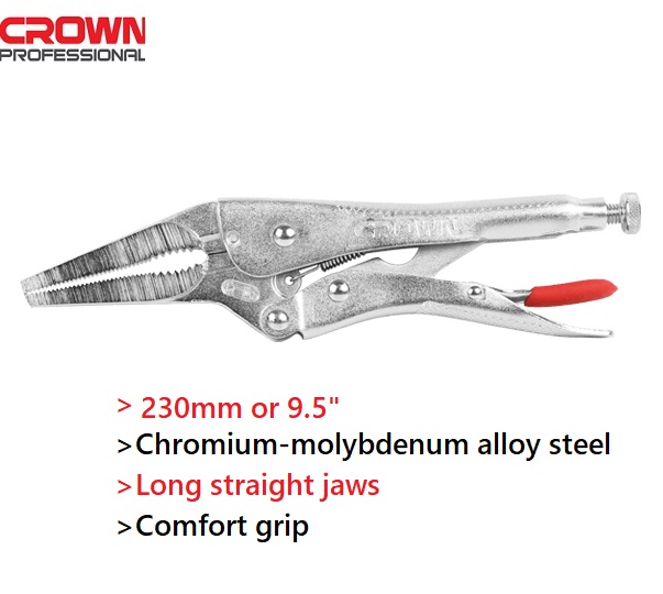Picture of CROWN 9.5" Locking Grip Pliers, long Straight Jaws 230mm CPHPL-GLAH9 - Kings Trading