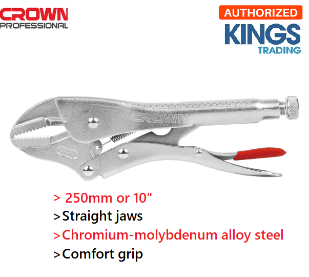 Picture of CROWN 10" Locking Grip Pliers, Straight Jaws 250mm CPHPL-GSA10  - Kings Trading