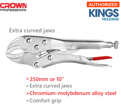 Picture of CROWN 10" Locking Grip Pliers, Extra curved Jaws 250mm CPHPL-GRB10  - Kings Trading