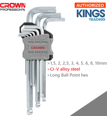 Picture of CROWN 9Pcs Long Ball Point End Hex Key Set CPHOK-BMBX09 - Kings Trading