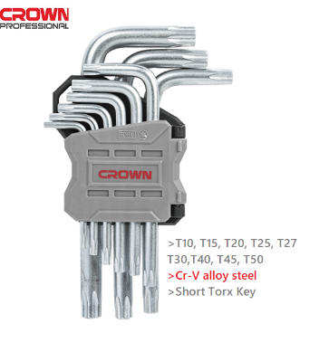 Picture of CROWN 9Pcs Short Torx Key Set ( T10 - T15 - T20 - T25 - T27 - T30 - T40 - T45 - T50 ) CPHOK-TMAX09 - Kings Trading