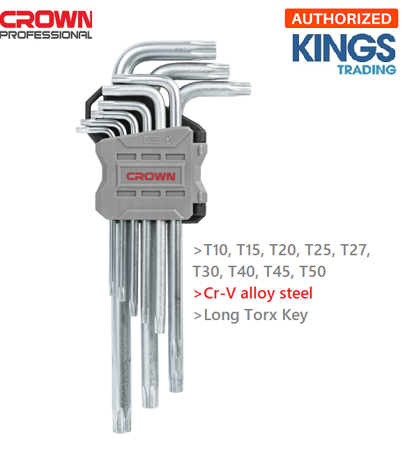 Picture of CROWN 9Pcs Long Torx Key Set ( T10 - T15 - T20 - T25 - T27 - T30 - T40 - T45 - T50 ) CPHOK-TMBX09 - Kings Trading