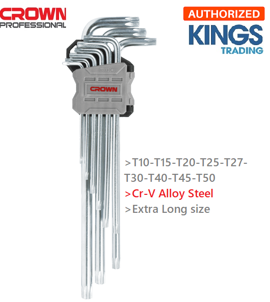 Picture of CROWN 9Pcs Extra Long Torx Hex Key Set CPHOK-TMCX09 - Kings Trading