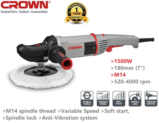 Picture of CROWN Polisher 1500w, 180mm (7"), M14, Speed 520-4000rpm CT13528 - Kings Trading