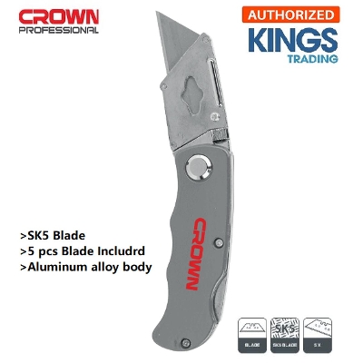 Picture of CROWN 6" Foldable Anti Cutter (150mm), Aluminum alloy body, Safe lock with 5Pcs refill CPHKN-FBA6 - Kings Trading