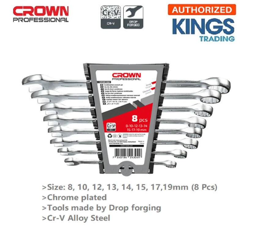 Picture of Crown 8 pcs combination spanner wrenches sets (8-10-12-13-14-15-17-19 mm) CPHWC-XA8