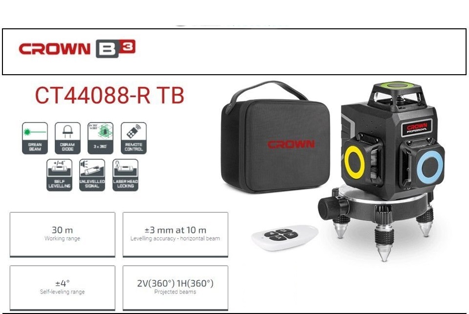 Picture of CROWN Line LASER Level Green 2V 1H CT44088-R - Kings Trading