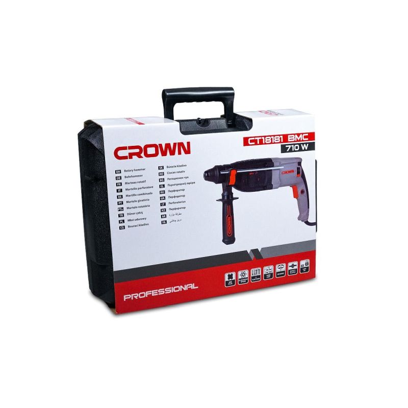 Picture of Crown Rotary Hammer SDS-Plus 710W, Drilling output: 24 mm with 3 pcs drill bits, Flat & Pointed Chisels, Model: CT18181