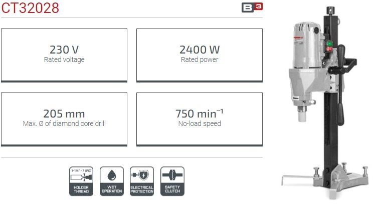 Picture of Crown Diamond Core Drill 2400w, Max: 205mm, Speed :750 rpm CT32028
