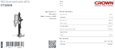Picture of Crown Diamond Core Drill 2400w, Max: 205mm, Speed :750 rpm CT32028