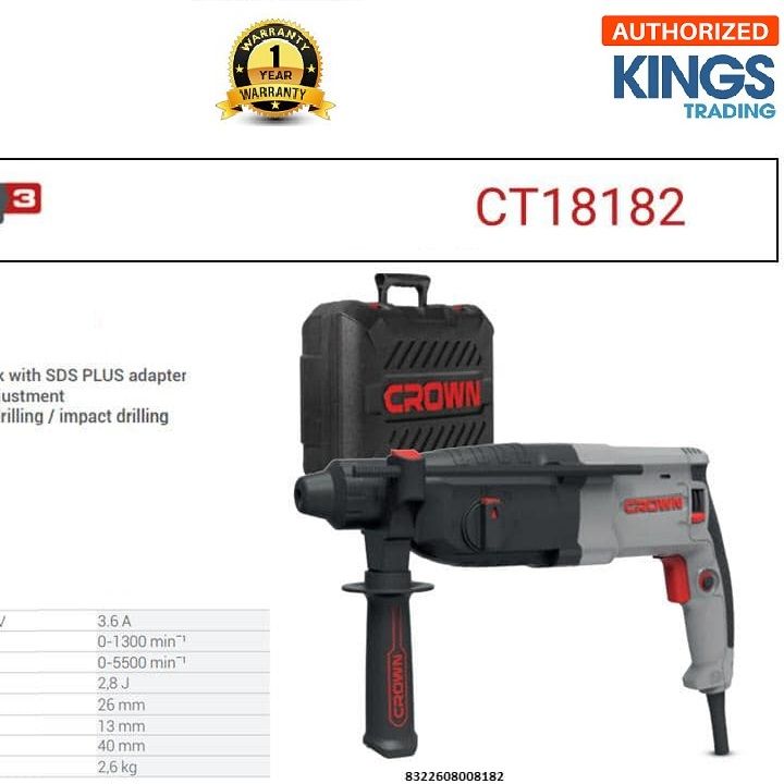 Picture of CROWN Rotary Hammer SDS-PLUS Model CT18182 - Kings Trading
