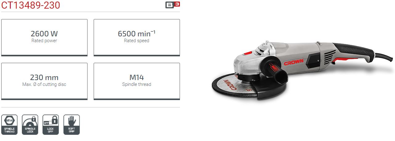 Picture of CROWN Angel Grinder 2600w Model CT13489S-230 - Kings Trading