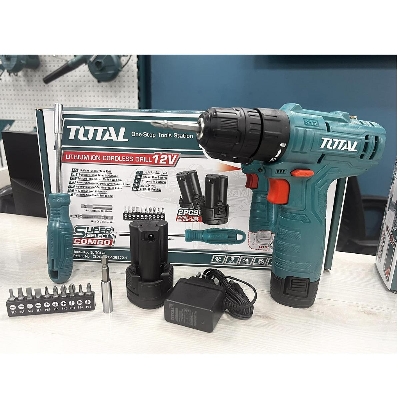 Picture of TOTAL 12V Cordless Drill & 13Pcs Accessories Combo Kit with 02Pcs Lithium-ion batteries - Kings Trading