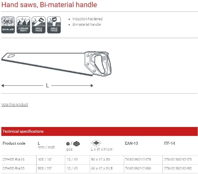Picture of CROWN 16" Hand Saw korat 400mm CPHSD-BIA16 - Kings Trading