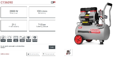 Picture of Crown 24L Oil-Free Air Compressor, Silence Air Compressor for Dental Doctor Capacity: 24L, Power : 1400W, Model: CT36090 - Kings Trading
