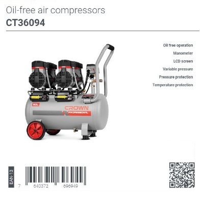 Picture of Crown 50L Oil-Free Air Compressor, Silence Air Compressor for Dental Doctor Capacity: 50L, Power : 2800W, Model: CT36094 - Kings Trading