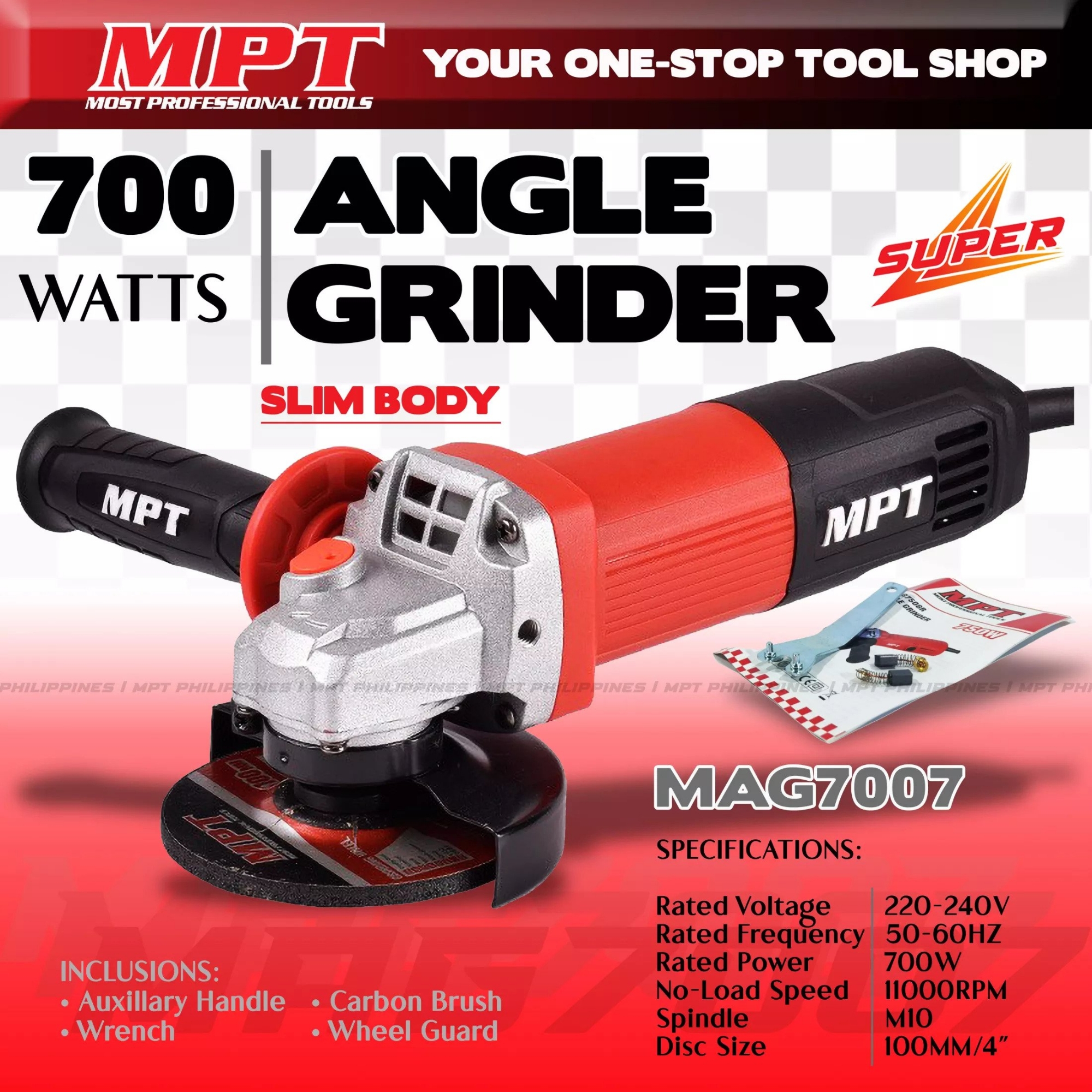 Picture of MPT 4" Angle Grinder 100mm ( 4 inch ) 700W Slim Body Back Switch Model: MAG7007