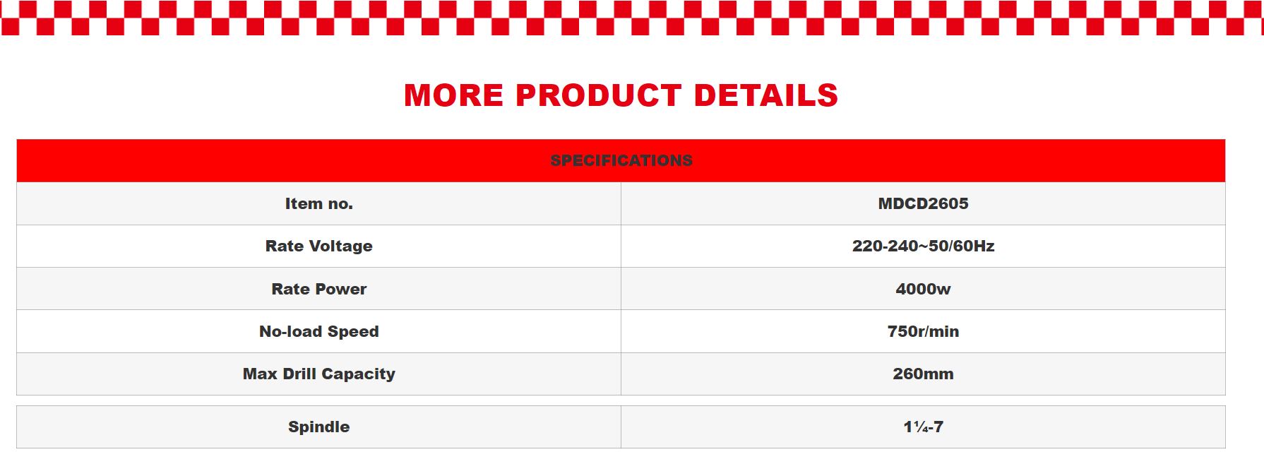 Picture of MPT 4000w, Max. Drill Capacity: 2600mm, 750rpm DIAMOND CORE DRILL / MDCD2603/ MDCD2605