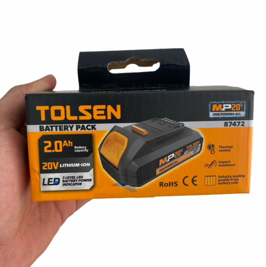 Picture of Tolsen 20V 2.0Ah Li-ion Battery Pack  compatible with all TOLSEN MP20V cordless tools. One Powers All, Model: 87472