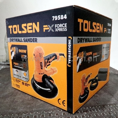 Picture of Tolsen Electric Drywall Sander 900W 180mm, Drywall Sander with Vacuum and LED Light 5 Variable Speed w/ 10pcs Accessories, CE Approved Industrial Series Model: 79584