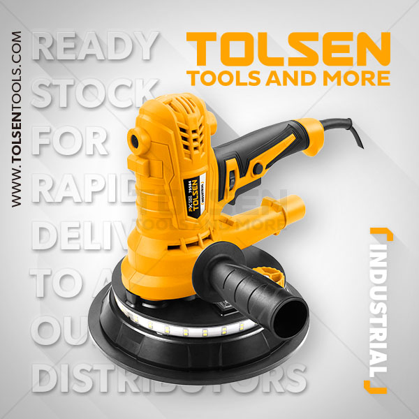 Picture of Tolsen Electric Drywall Sander 900W 180mm, Drywall Sander with Vacuum and LED Light 5 Variable Speed w/ 10pcs Accessories, CE Approved Industrial Series Model: 79584
