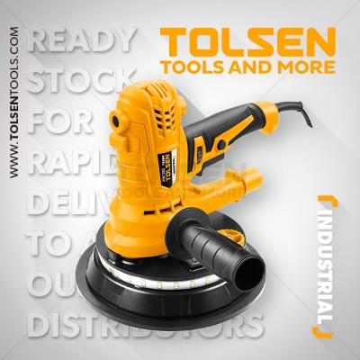 Picture of Tolsen Electric Drywall Sander 900W 180mm, Drywall Sander with Vacuum and LED Light 5 Variable Speed w/ 10pcs Accessories, CE Approved Industrial Series Model: 79584