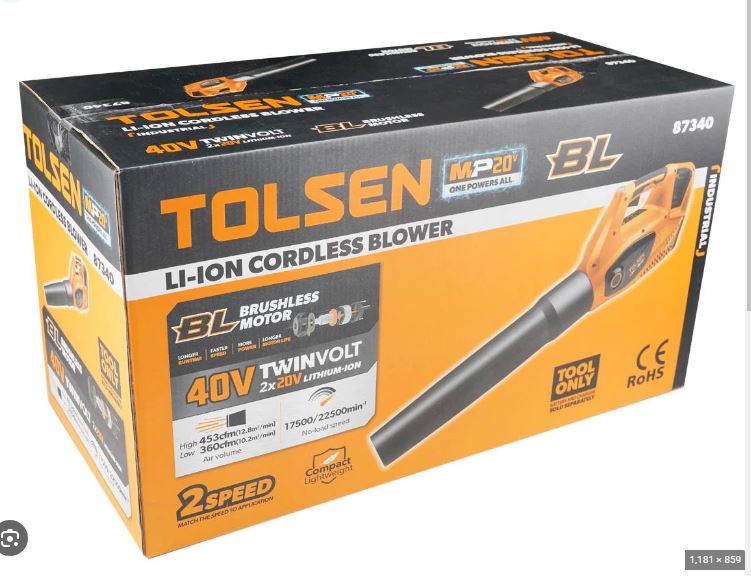 Picture of TOLSEN LITHIUM-ION BLOWER 800W 2X20V (Not Included Battery and Charger) Model 87340