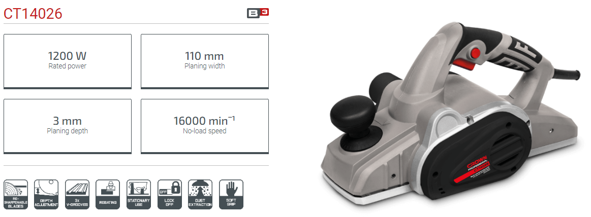 Picture of CROWN Power Planer Electrical Planer 1200W Grooving depth: 14 mm CT14026 Kings Trading