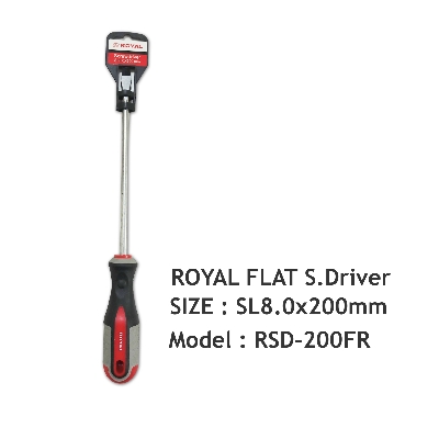 Picture of ROYAL SL8.0x200mm Slotted FLAT Screwdriver With Magnetic Tip Model RSD-200FR