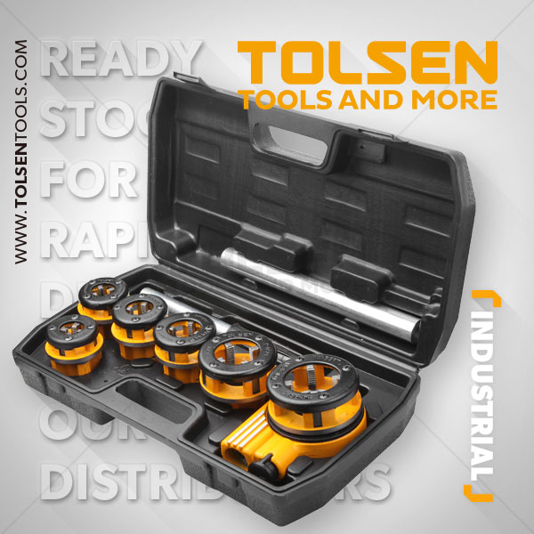Picture of TOLSEN 9Pcs Metal Pipe Threader Set w/ 2 Extension Bars (1/4", 3/8", 1/2", 3/4", 1", 1-1/4") Industrial Series Model: 33011