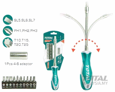 Picture of TOTAL Flexible Shaft Screwdriver Set With 12pcs Bits Model THT250FL1206
