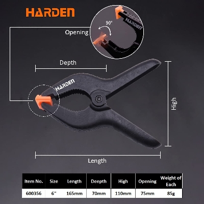 Picture of Harden 6" Spring Clamp 6Pcs Set, nylon-fiberglass body, adjustable clamp jaws & non-slip handle 600356.