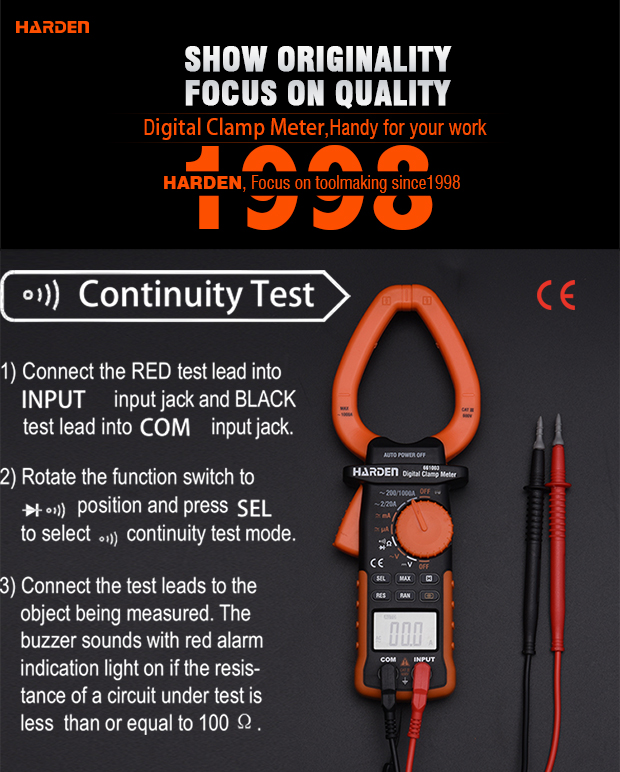 Picture of Harden 1000A Digital Clamp Multimeter (Max~1000A) AC DC LCD Display Power Tester Clamp Ampere Meter Digital Clamp Multimeter 661003